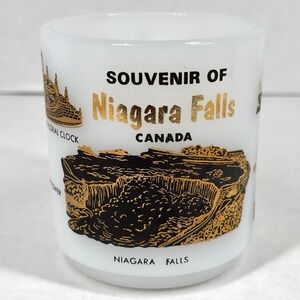 VTG Niagara Falls Canada Milk Glass Souvenir Coffee Mug Skylon Tower Cup MCM NWT